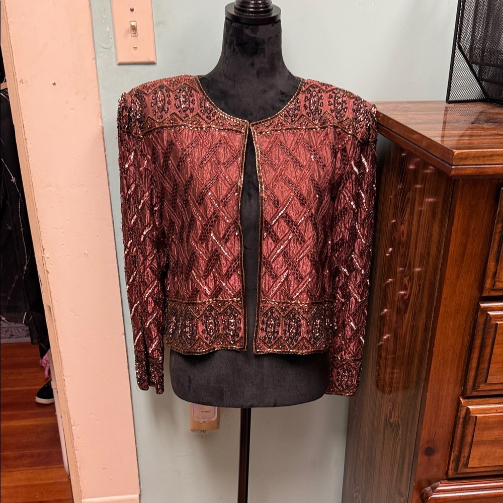 Elegant Burgundy Beaded Blazer